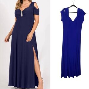 NWT R&M Richards Cold Shoulder Navy Maxi Dress
